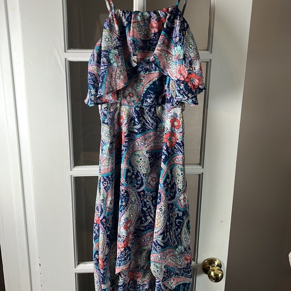 DESIGN LAB Lord & Taylor Navy Printed High Low dress NWT - Picture 2 of 4